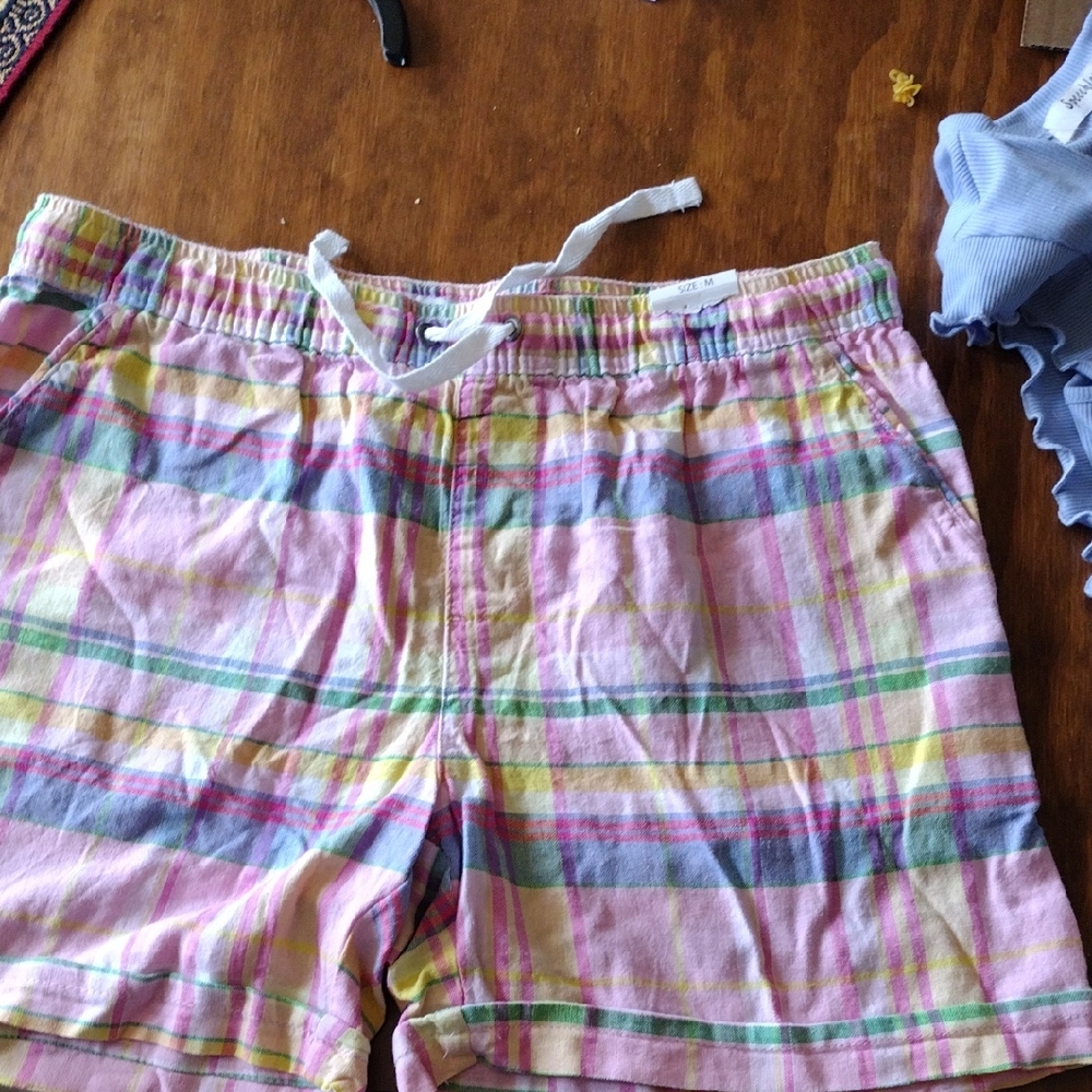 Women’s Pink Plaid Drawstring Shorts